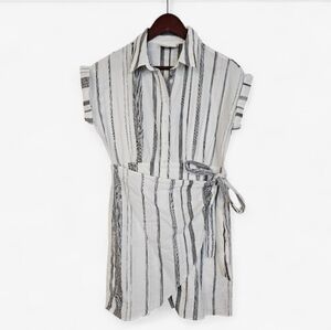 The Room Linen Look Striped Short Sleeve Sarong Side Tie Wrap Romper Playsuit M